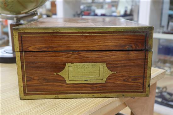 A 19th century rosewood and brass mounted vanity case, plated mounts